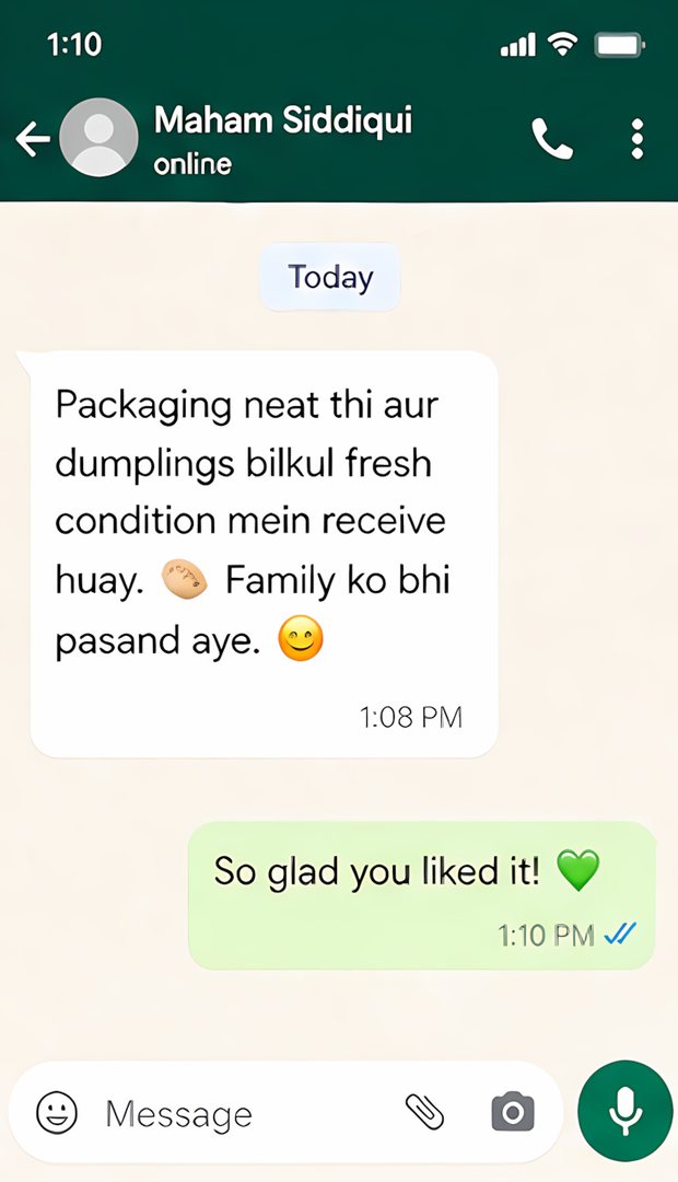 WhatsApp feedback screenshot from a happy ReoBites customer